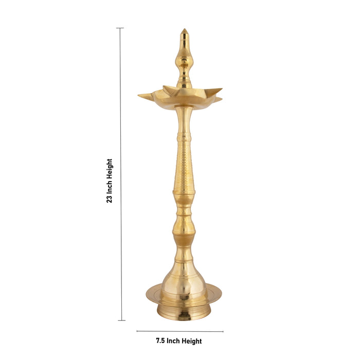Kerala Vilakku - 23 x 7.5 Inches | 5 Face Brass Lamp/ Kerala Kuthu Vilakku/ Kerala Deepam for Pooja - Kerala Vilakku