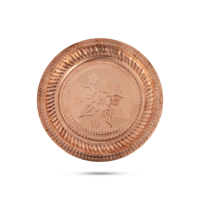 Copper Plate - 0.5 x 7.5 Inches | Beading Design Thali Plate/ Pooja Plate/ Pooja Thali for Home/ 50 Gms Approx - Pooja Plate & Tray