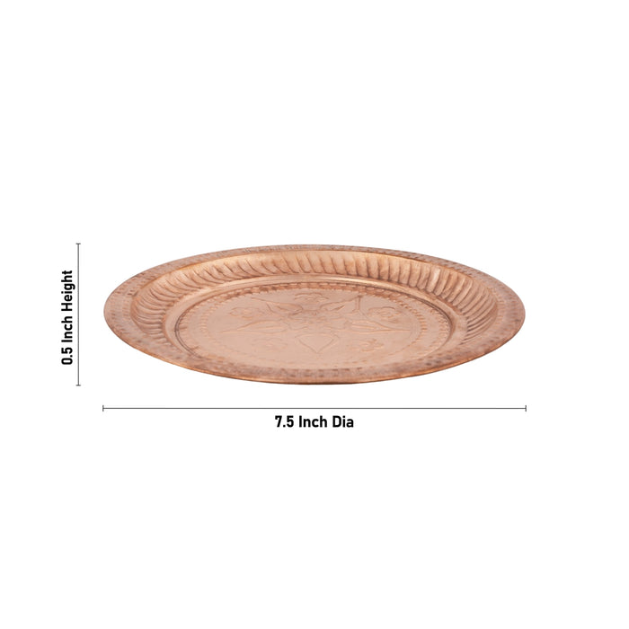 Copper Plate - 0.5 x 7.5 Inches | Beading Design Thali Plate/ Pooja Plate/ Pooja Thali for Home/ 50 Gms Approx - Pooja Plate & Tray