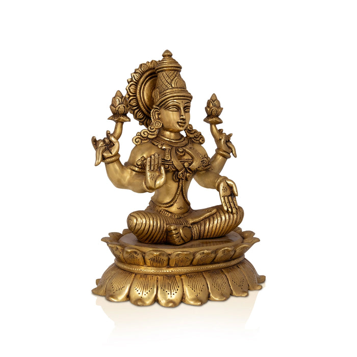 Lakshmi Sitting On Kamal Base Murti - 6 x 4 Inches | Antique Brass Idol/ Lakshmi Murti/ Laxmi Statue for Pooja - Brass Murties