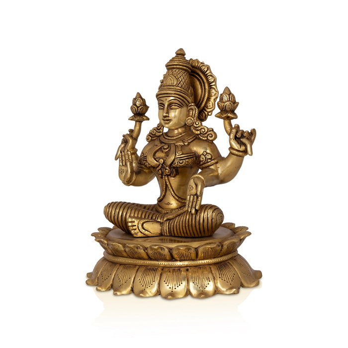 Lakshmi Sitting On Kamal Base Murti - 6 x 4 Inches | Antique Brass Idol/ Lakshmi Murti/ Laxmi Statue for Pooja - Brass Murties