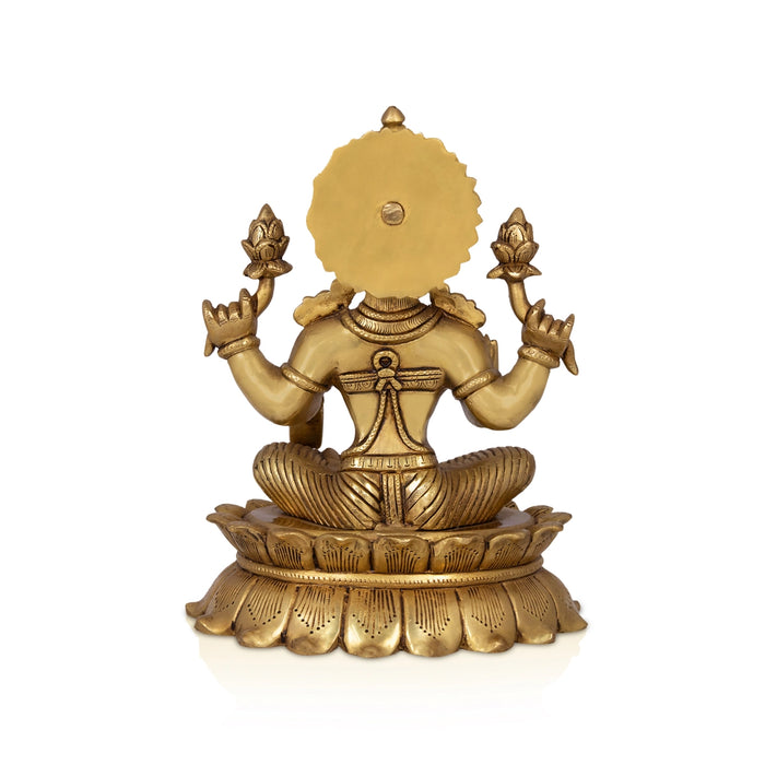 Lakshmi Sitting On Kamal Base Murti - 6 x 4 Inches | Antique Brass Idol/ Lakshmi Murti/ Laxmi Statue for Pooja - Brass Murties