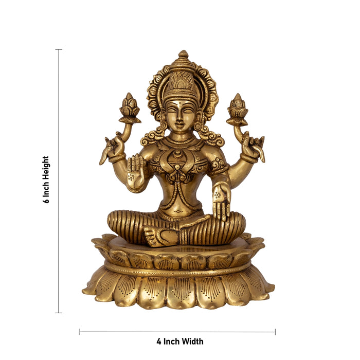 Lakshmi Sitting On Kamal Base Murti - 6 x 4 Inches | Antique Brass Idol/ Lakshmi Murti/ Laxmi Statue for Pooja - Brass Murties