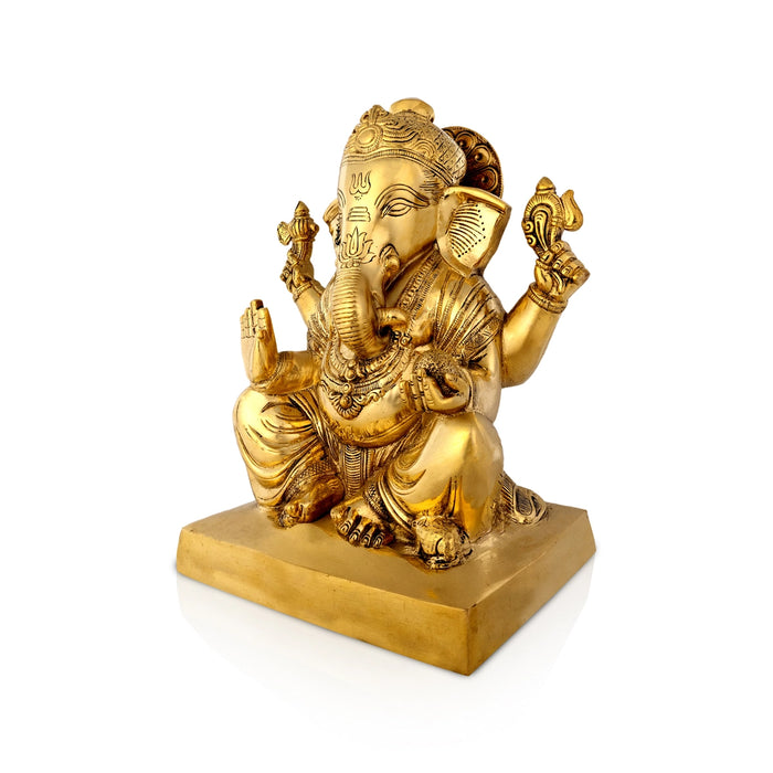 Ganesha Sitting Statue - 11 inches | Antique Brass Idol/ Vinayagar Sillai / Spiritual Décor for Home, Office or Pooja Room - Brass Murties