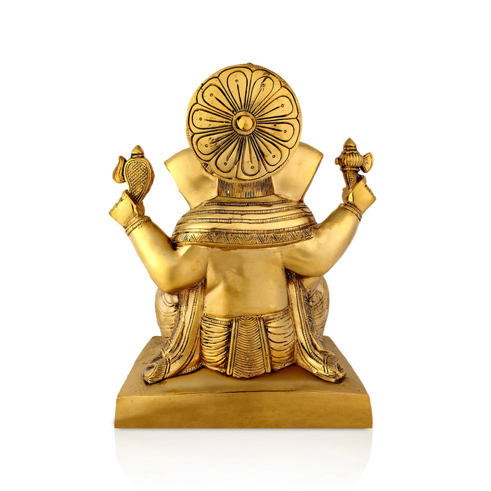 Ganesha Sitting Statue - 11 inches | Antique Brass Idol/ Vinayagar Sillai / Spiritual Décor for Home, Office or Pooja Room - Brass Murties