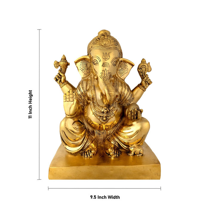 Ganesha Sitting Statue - 11 inches | Antique Brass Idol/ Vinayagar Sillai / Spiritual Décor for Home, Office or Pooja Room - Brass Murties