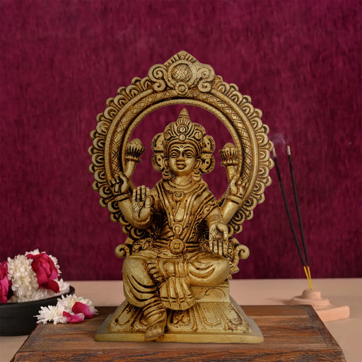 Lakshmi Idol With Arch - 8 x 5.5 Inches | Antique Brass Idol/ Laxmi Murti/ Lakshmi Murti for Pooja/ 2.500 Kgs - Brass Murties