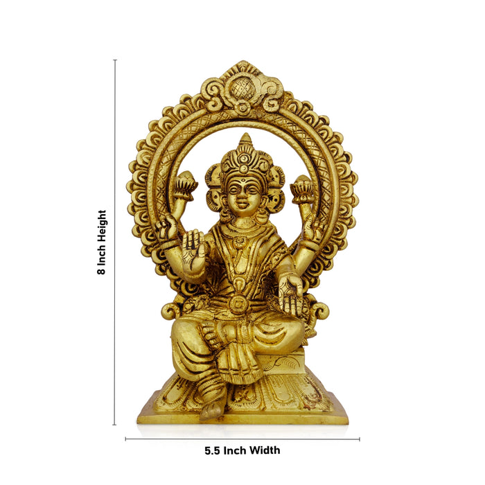 Lakshmi Idol With Arch - 8 x 5.5 Inches | Antique Brass Idol/ Laxmi Murti/ Lakshmi Murti for Pooja/ 2.500 Kgs - Brass Murties