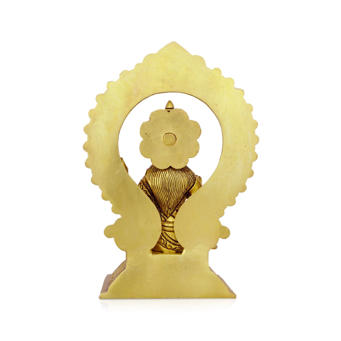 Saraswati Murti With Arch - 8 x 5.5 Inches | Antique Brass Idol/ Saraswati Idol for Pooja/ 2.060 Kgs Approx - Brass Murties