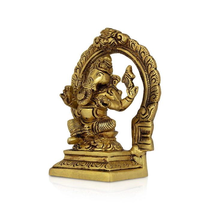 Ganesha Sitting On Square Base with Arch Murti - 5.5 x 4.5 Inches | Antique Brass Statue/ Vinayagar Idol For Pooja - Brass Murties
