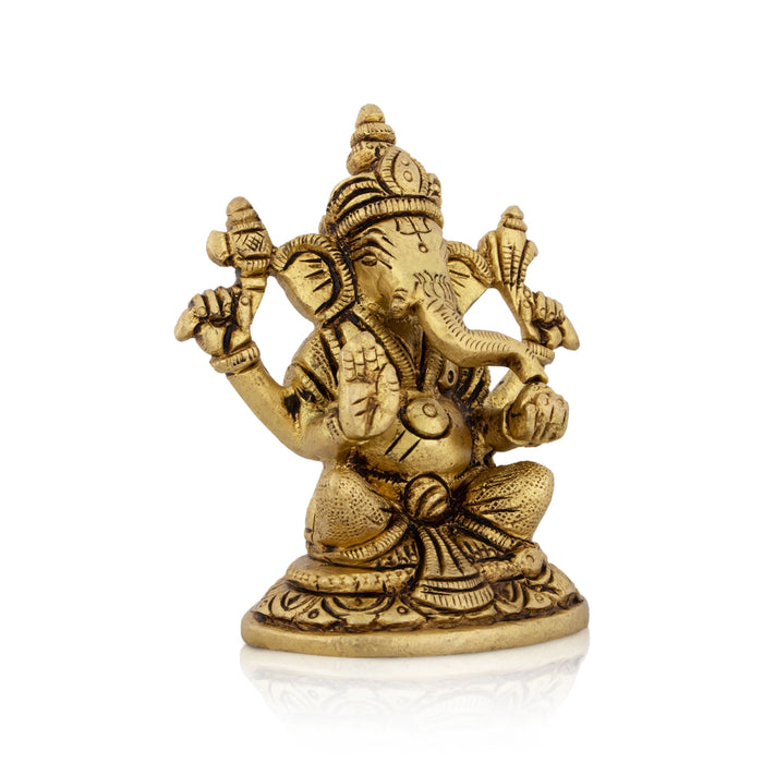 Ganesh Murti - 3 x 2.75 Inches | Antique Brass Idol/ Vinayaka Statue/ Sitting Ganpati Murti for Pooja/ 350 Gms - Brass Murties