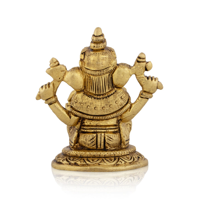 Ganesh Murti - 3 x 2.75 Inches | Antique Brass Idol/ Vinayaka Statue/ Sitting Ganpati Murti for Pooja/ 350 Gms - Brass Murties