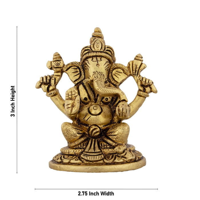 Ganesh Murti - 3 x 2.75 Inches | Antique Brass Idol/ Vinayaka Statue/ Sitting Ganpati Murti for Pooja/ 350 Gms - Brass Murties