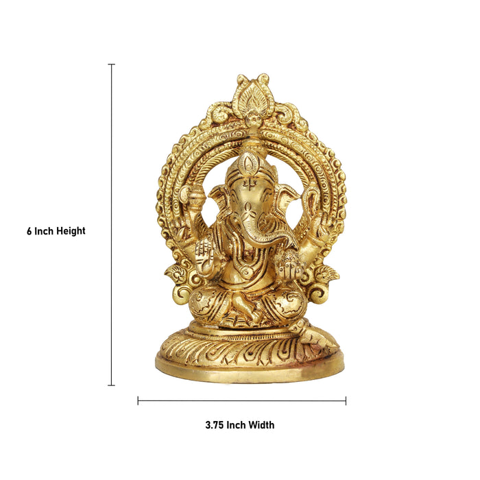 Ganesh with Arch Murti - 6 Inches | Antique Brass Statue/ Vinayagar Statue/ Ganesha Idol for Pooja - Brass Murties