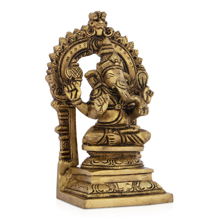 Ganesh Murti - 5.5 x 3 Inches | Antique Brass Statue/ Vinayagar Statue for Pooja/ 790 Gms Approx