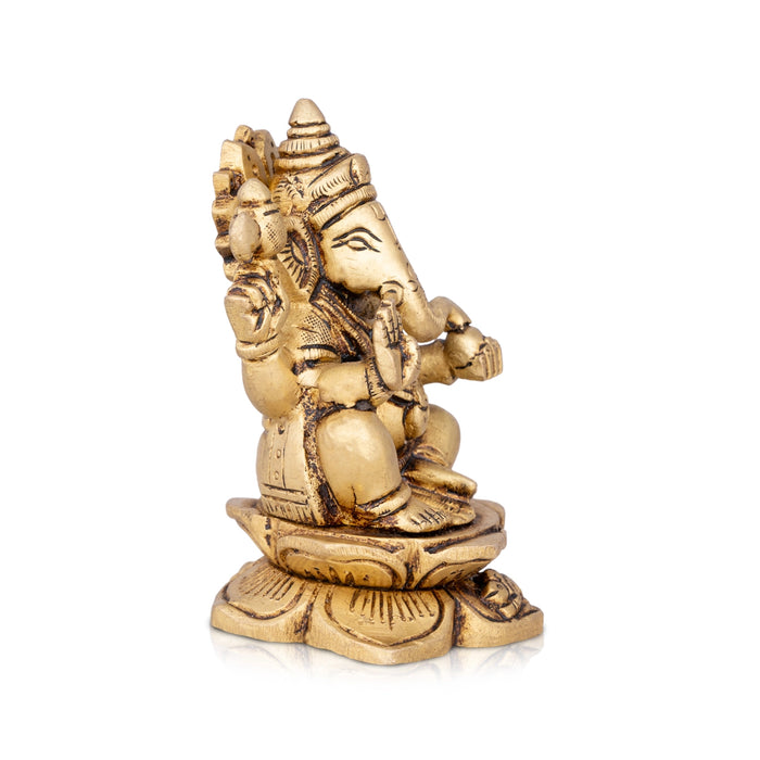 Ganesh Murti - 4.5 x 2.5 Inches | Antique Brass Idol/ Vinayagar Statue/ Ganapati Idol for Pooja/ 710 Gms Approx - Brass Murties