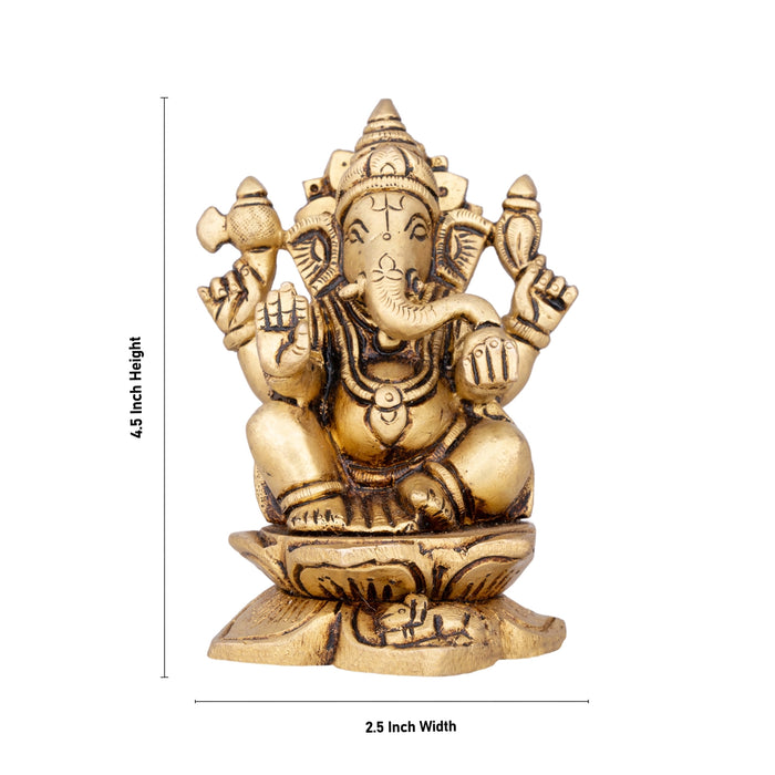Ganesh Murti - 4.5 x 2.5 Inches | Antique Brass Idol/ Vinayagar Statue/ Ganapati Idol for Pooja/ 710 Gms Approx - Brass Murties