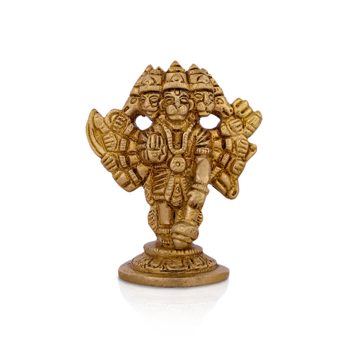 Panchmukhi Hanuman Murti - 3 X 2.5 Inches | Antique Brass Idol/ Standing 5 Face Anjaneya Statue For Worship - Brass Murties