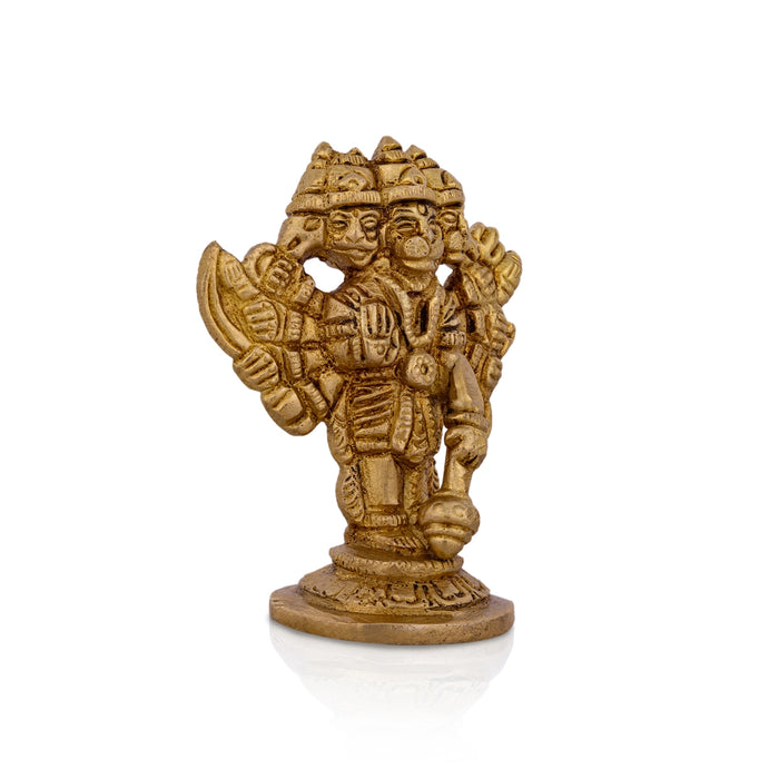 Panchmukhi Hanuman Murti - 3 X 2.5 Inches | Antique Brass Idol/ Standing 5 Face Anjaneya Statue For Worship - Brass Murties