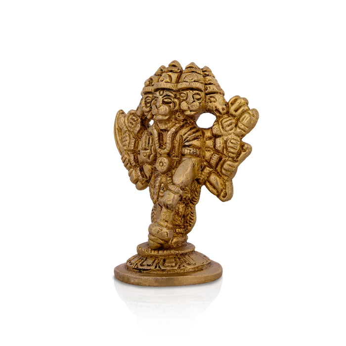 Panchmukhi Hanuman Murti - 3 X 2.5 Inches | Antique Brass Idol/ Standing 5 Face Anjaneya Statue For Worship - Brass Murties