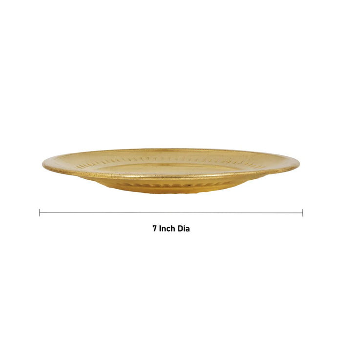Brass Plate - 7 Inches | Pooja Thali Plate / Puja Plate For Auspicious Rituals And Offerings