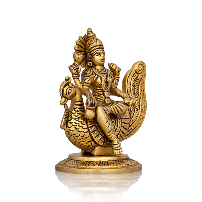 Gayatri Devi Sitting On Annam - 5.5 x 4.5 Inches | Antique Brass Idol/ Gayathri Devi for Pooja/ 1.200 Kgs Approx - Brass Murties