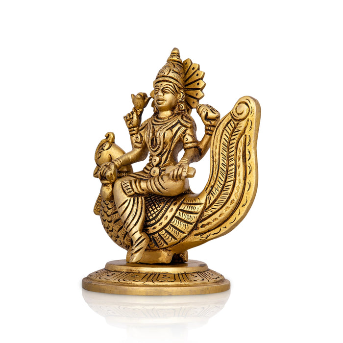 Gayatri Devi Sitting On Annam - 5.5 x 4.5 Inches | Antique Brass Idol/ Gayathri Devi for Pooja/ 1.200 Kgs Approx - Brass Murties