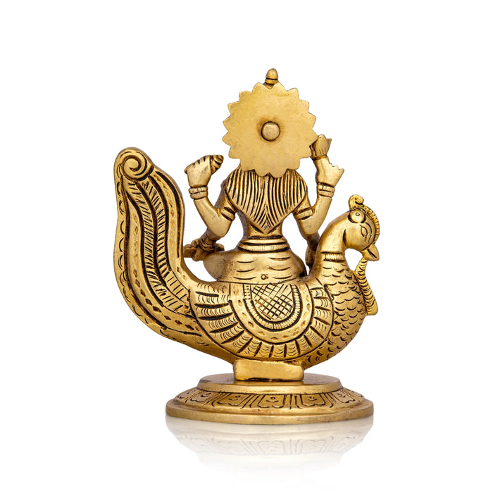 Gayatri Devi Sitting On Annam - 5.5 x 4.5 Inches | Antique Brass Idol/ Gayathri Devi for Pooja/ 1.200 Kgs Approx - Brass Murties