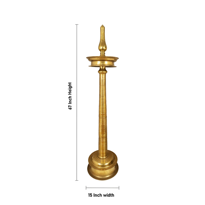 Brass Kerala Lamp - 67 x 15 Inches | Brass Kuthuvilakku / Nilavilakku for Pooja - Kerala Vilakku