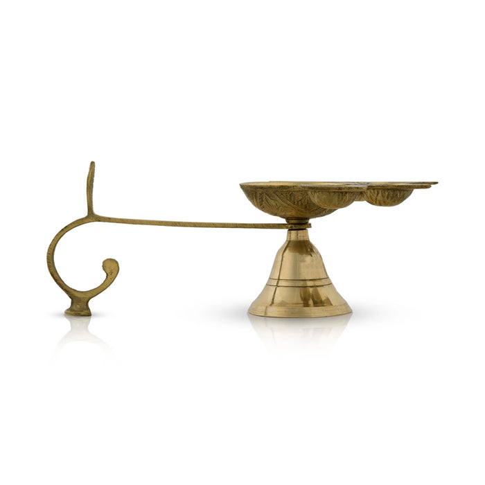 5 Face Kapoor Dhani With Handle - 4 x 8 Inches | Camphor Burner/ Antique Brass Aarti for Pooja - Kapur Aarti