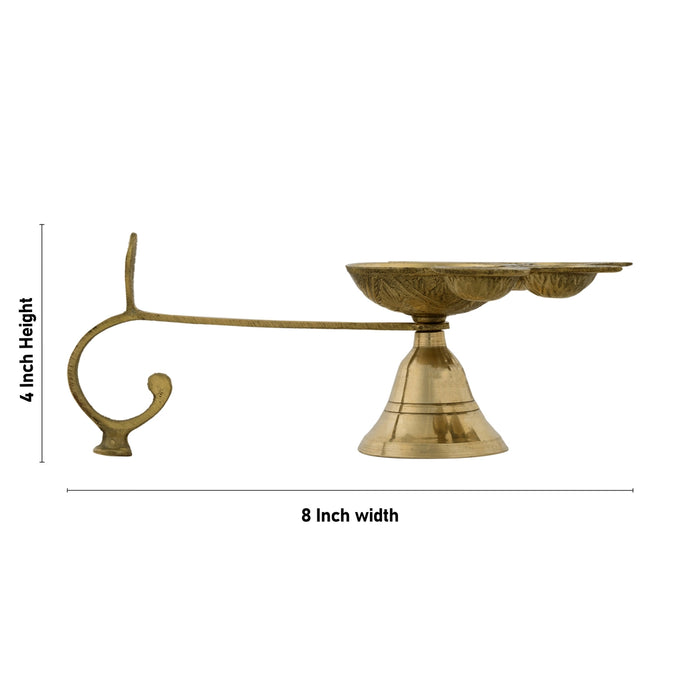 5 Face Kapoor Dhani With Handle - 4 x 8 Inches | Camphor Burner/ Antique Brass Aarti for Pooja - Kapur Aarti