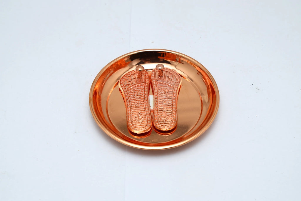 Vishnu Charan Paduka - 0.25 x 3.5 Inches | Copper Polish Plate with Vishnu Padham for Pooja/ 30 Gms Approx