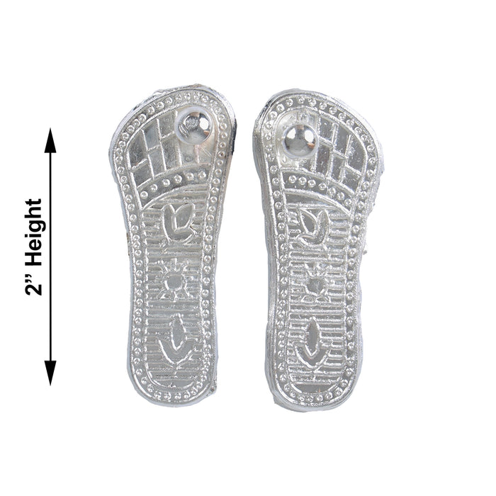 Vishnu Padham Pair - 2 X 0.5 Inches | White Metal Vishnu Charan Paduka/ Vishnu Paduka For Pooja Worship - Pooja Box & Paduka
