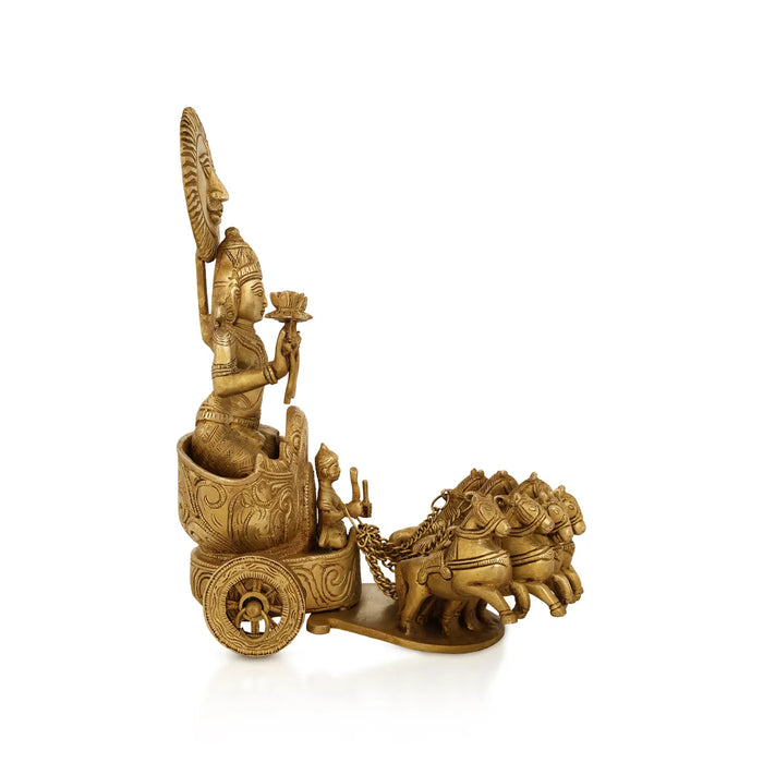 Lord Surya With Ratham Murti- 12 x 7 inches | Antique Brass Idol/ Surya Bhagwan statue for pooja decor - Brass Murties