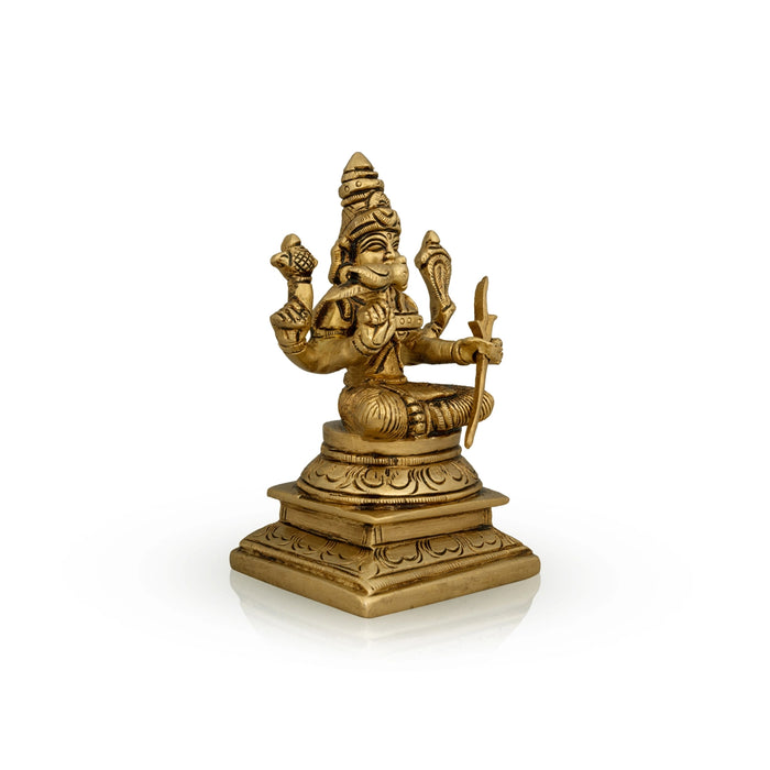 Kamakshi Idol With Base - 5 x 3 Inches | Antique Brass Idol/ Kamatchi Amman Statue for Pooja/ 920 Gms Approx - Brass Murties