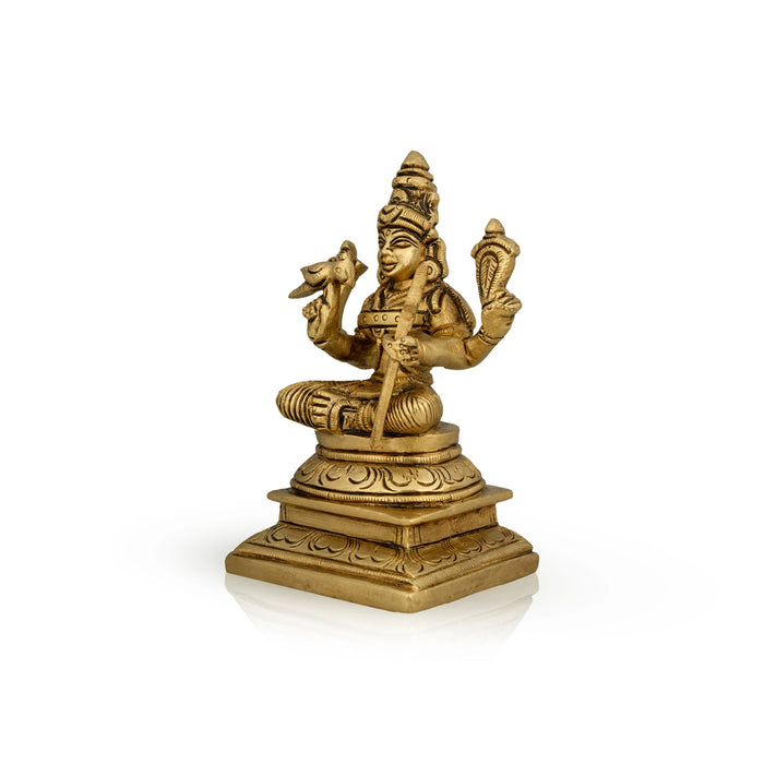 Kamakshi Idol With Base - 5 x 3 Inches | Antique Brass Idol/ Kamatchi Amman Statue for Pooja/ 920 Gms Approx - Brass Murties