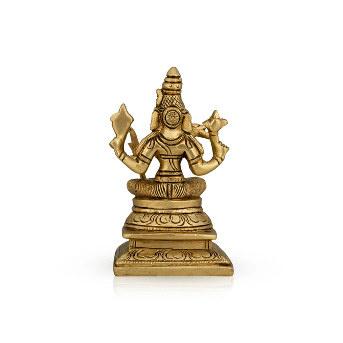 Kamakshi Idol With Base - 5 x 3 Inches | Antique Brass Idol/ Kamatchi Amman Statue for Pooja/ 920 Gms Approx - Brass Murties