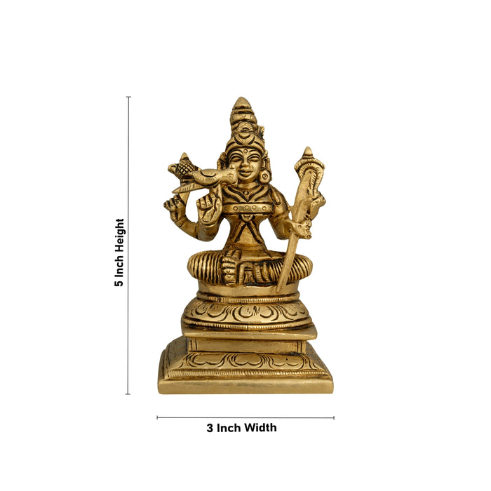 Kamakshi Idol With Base - 5 x 3 Inches | Antique Brass Idol/ Kamatchi Amman Statue for Pooja/ 920 Gms Approx - Brass Murties