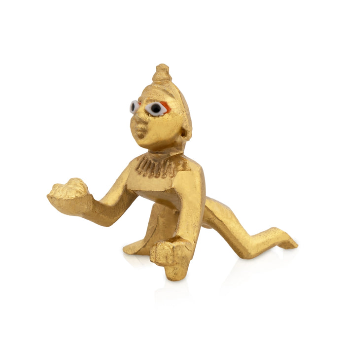 Crawling Krishna Idol - 1.5 x 1.5 Inches | Brass Krishna Murti/ Gold Polish Krishna Statue for Pooja - Brass Murties
