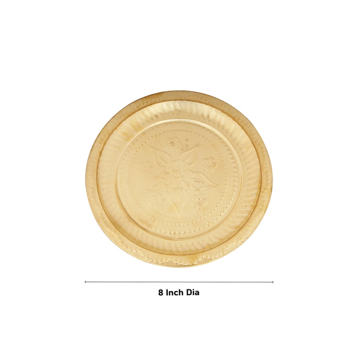 Brass Plate - 8 Inches | Beading Design Thali Plate/ Pooja Plate for Home - Pooja Plate & Tray