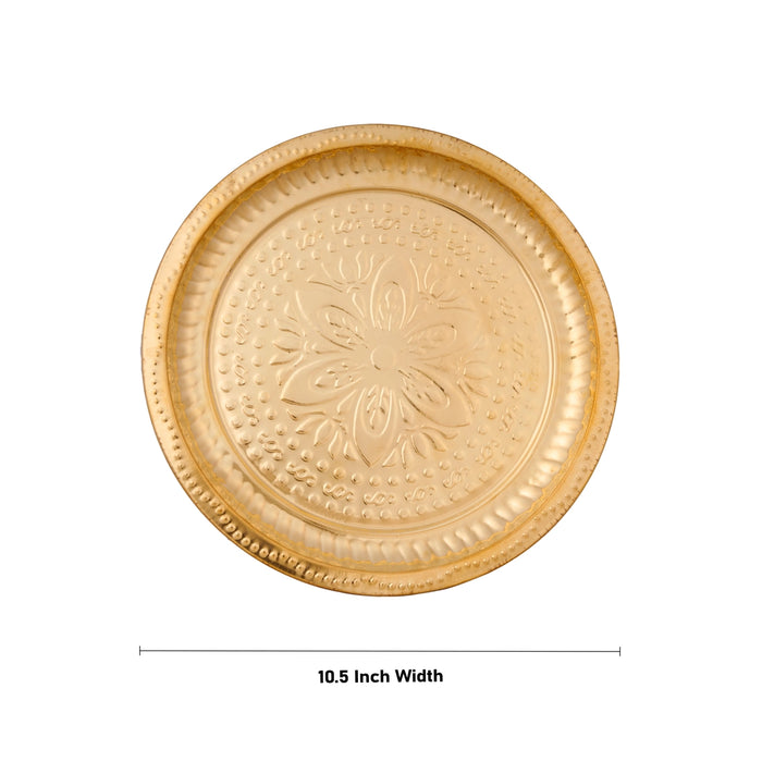 Brass Plate - 10.5 Inches | Beading Design Thali Plate/ Pooja Plate for Home/ 80 Gms Approx - Pooja Plate & Tray
