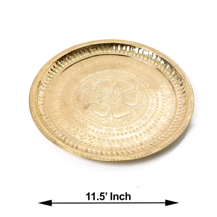 Brass Plate - 11.5 Inches | Pooja Plate/ Beading Design Thali Plate for Home/ 120 Gms Approx - Pooja Plate & Tray