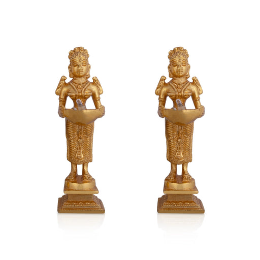 Welcome Lady Design Electric Diya Pair - 4.5 X 1.5 Inches | Gold Polish Electric Lamp/ 110V Diwali Diya For USA - Electric Lamp