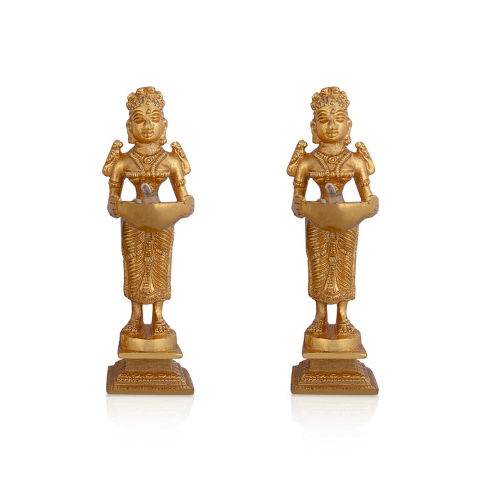 Welcome Lady Design Electric Diya Pair - 4.5 X 1.5 Inches | Gold Polish Electric Lamp/ 110V Diwali Diya For USA - Electric Lamp