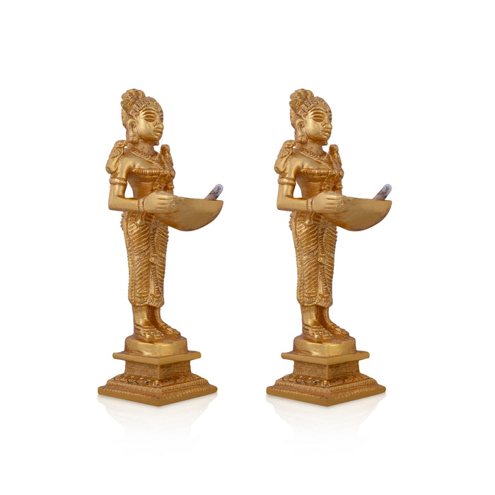 Welcome Lady Design Electric Diya Pair - 4.5 X 1.5 Inches | Gold Polish Electric Lamp/ 110V Diwali Diya For USA - Electric Lamp