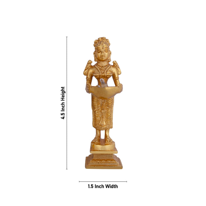 Welcome Lady Design Electric Diya Pair - 4.5 X 1.5 Inches | Gold Polish Electric Lamp/ 110V Diwali Diya For USA - Electric Lamp