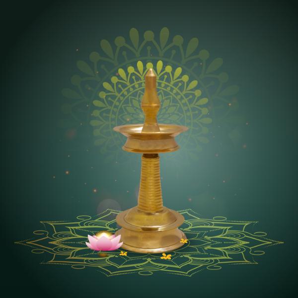 Kerala Vilakku - 8.5 x 3.5 Inches | Brass Lamp/ Kerala Kuthu Vilakku for Pooja/ 440 Gms Approx - Kerala Vilakku
