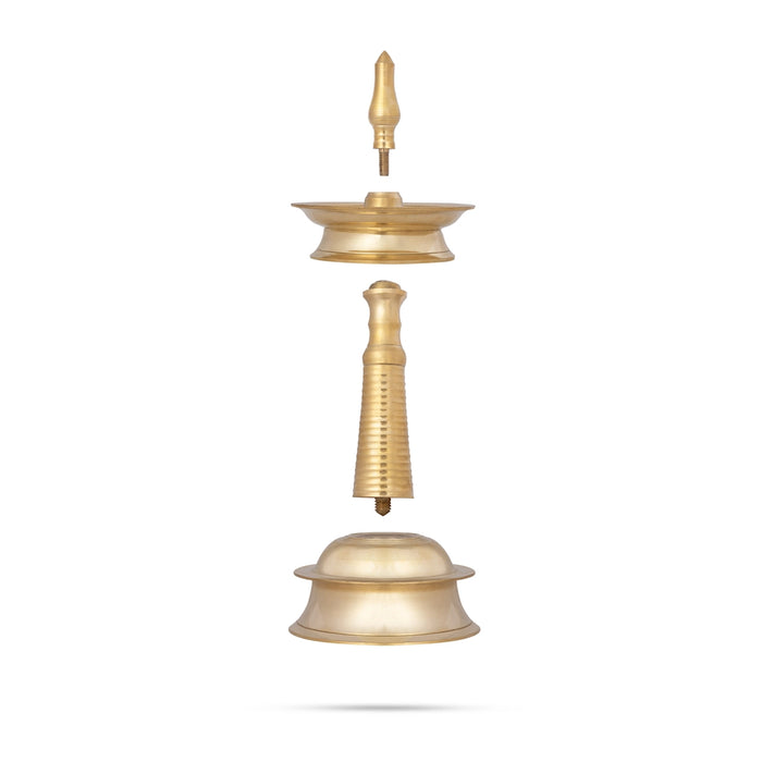 Kerala Vilakku - 10 x 4 Inches | Brass Deepam/ Kerala Kuthu Vilakku/ Kerala Lamp for Pooja/ 580 Gms Approx - Kerala Vilakku