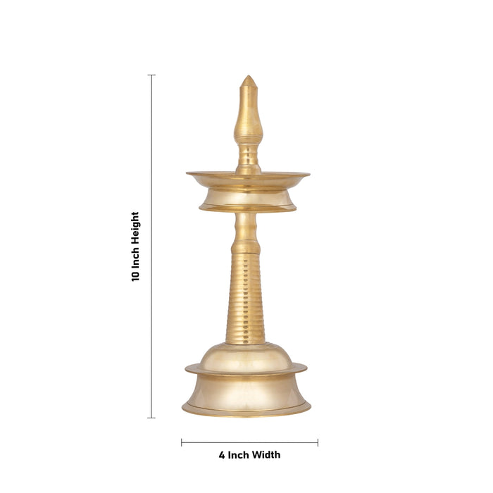 Kerala Vilakku - 10 x 4 Inches | Brass Deepam/ Kerala Kuthu Vilakku/ Kerala Lamp for Pooja/ 580 Gms Approx - Kerala Vilakku