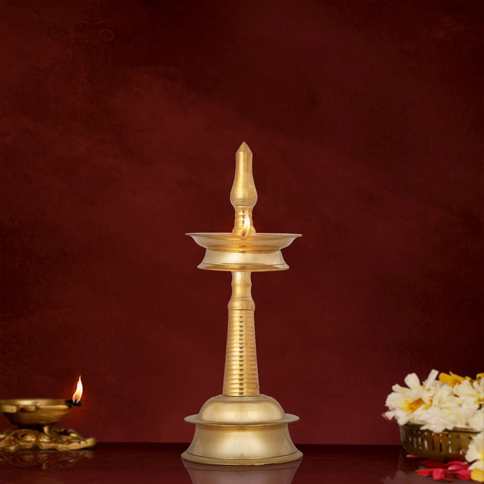 Kerala Vilakku - 10 x 4 Inches | Brass Deepam/ Kerala Kuthu Vilakku/ Kerala Lamp for Pooja/ 580 Gms Approx - Kerala Vilakku